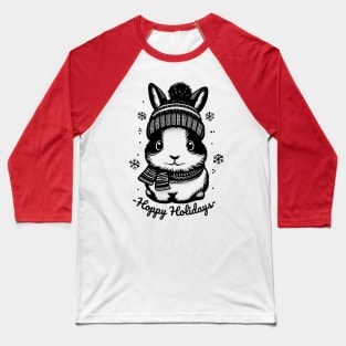 Hoppy Holidays: Festive Bunny's Snowy Celebration Baseball T-Shirt